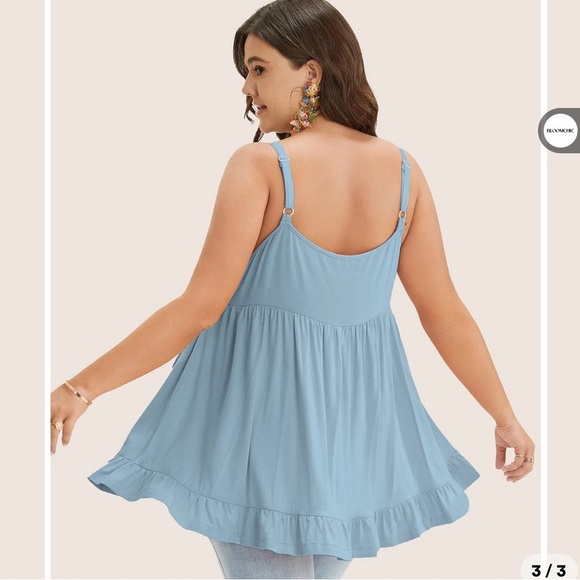 BloomChic Plus Size Plain Contrast Lace Ruffle Hem Cami Top - Picture 2 of 3